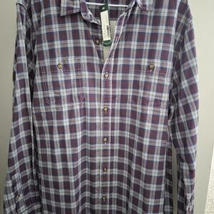 Casual Plaid Button-Down Shirt - Blue and Red